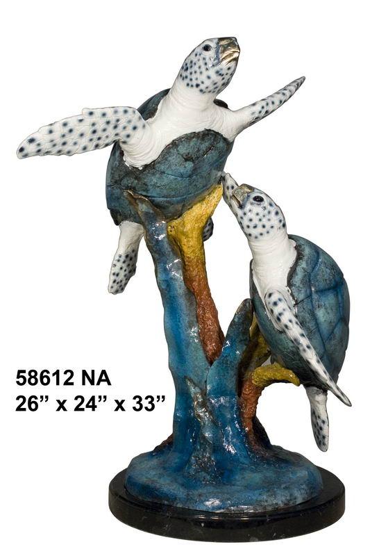 Bronze Two Turtle On Marble Base Bronze Two Turtle On Marble Base