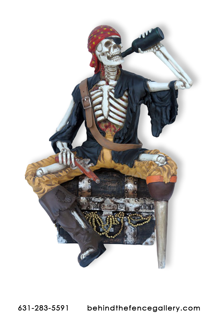 Skeleton Pirate Drinking Grog on Treasure Chest Skeleton Pirate Drinking Grog on Treasure Chest