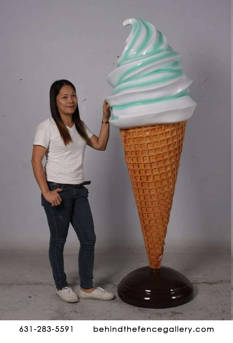 Giant Mint Vanilla Swirl Soft Serve Ice Cream Cone Statue Giant Mint Vanilla Swirl Soft Serve Ice Cream Cone Statue