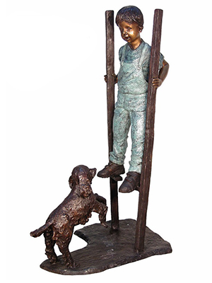 Boy on Stilts with His Dog Boy on Stilts with His Dog