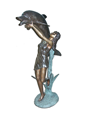 Bronze Fountain Girl with Dolphin