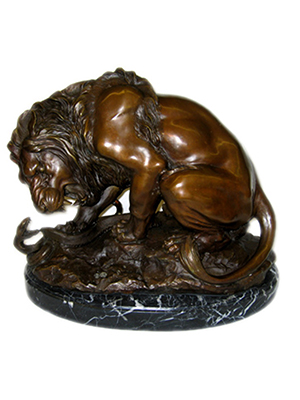 Bronze Lion with Marble Base Bronze Lion with Marble Base