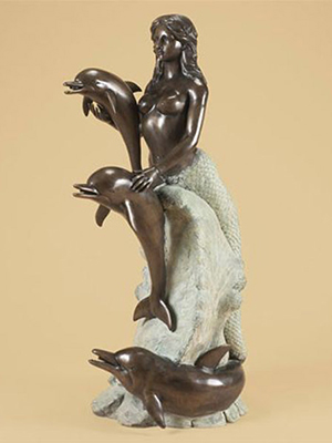Bronze Mermaid with Dolphins on Wave Fountain Bronze Mermaid with Dolphins on Wave Fountain