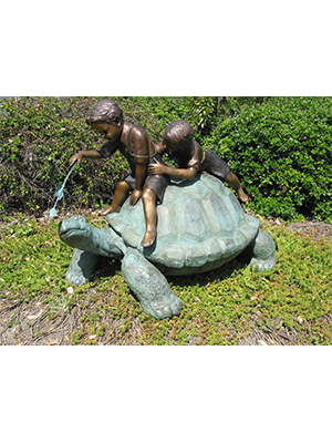 Bronze Turtle with 2 Boys Bronze Turtle with 2 Boys