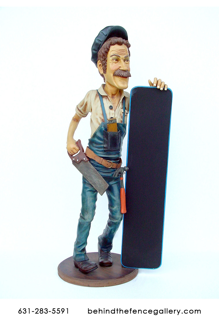 Carpenter Statue w Blackboard Sign Carpenter Statue w Blackboard Sign