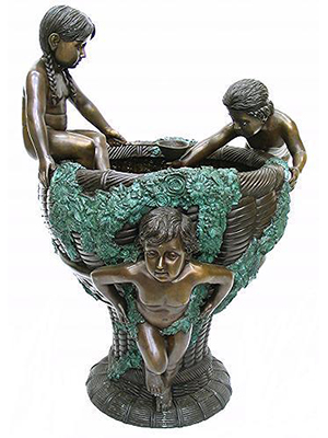 Three Kids on Bronze Basket Fountain Three Kids on Bronze Basket Fountain
