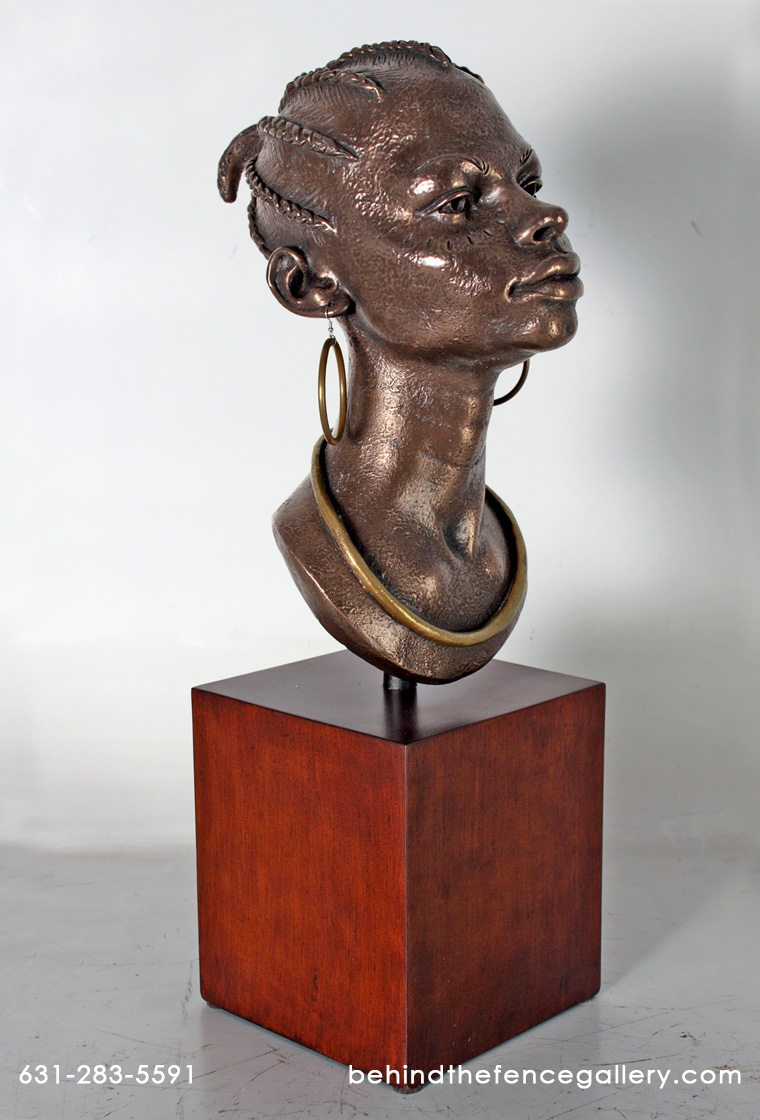 African Head on Square Base Sculpture