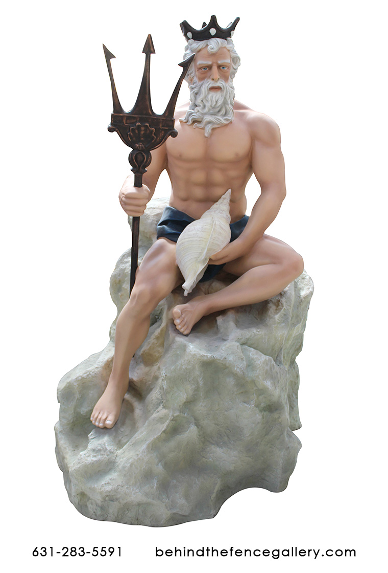 Neptune Sitting on Rock Statue Mythical Greek Sculpture  Neptune Sitting on Rock Statue Mythical Greek Sculpture