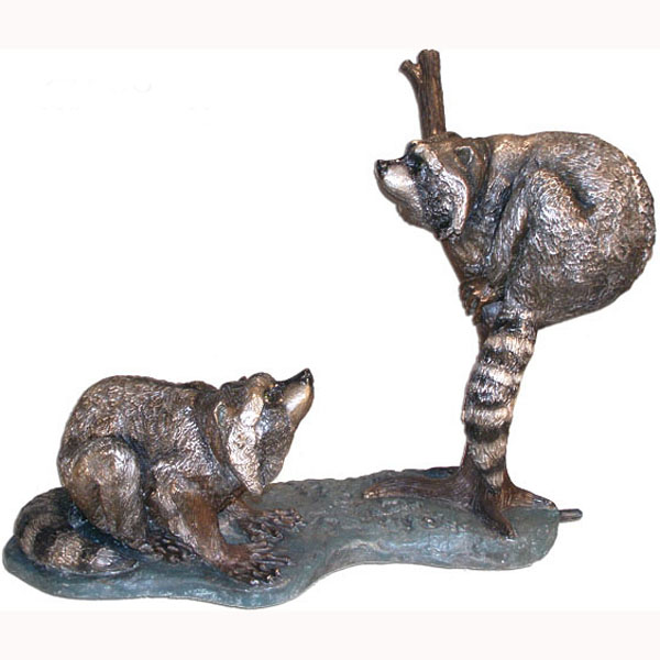 Bronze Two Racoons on a Log