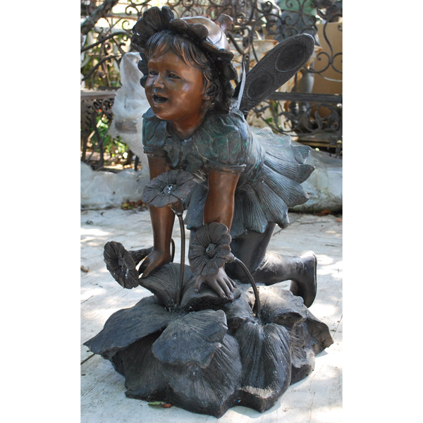 Bronze Fairy with Flower Fountain Bronze Fairy with Flower Fountain