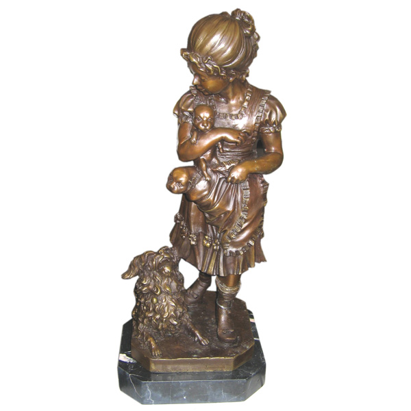 Bronze Girl with Pets Statue  Bronze Girl with Pets Statue