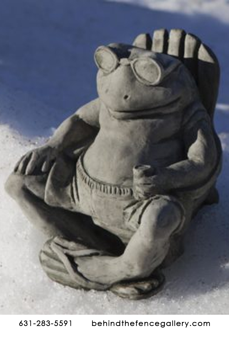 Relaxing Frog Bud on the Beach Cast Stone Statue Relaxing Frog Bud on the Beach Cast Stone Statue