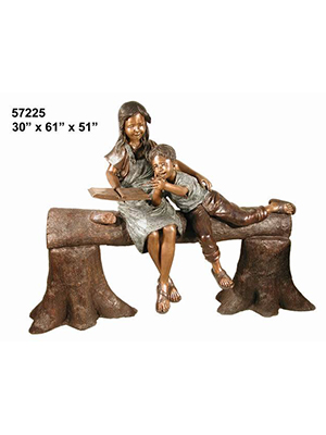 Bronze Kids Reading on Tree Branch Bronze Kids Reading on Tree Branch