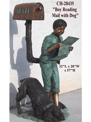 Bronze Boy Reading Mail with Dog Bronze Boy Reading Mail with Dog