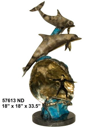 Man Surfing with Dolphins Man Surfing with Dolphins