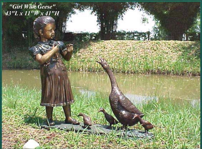 Bronze Girl feeding Geese Fountain Bronze Girl feeding Geese Fountain