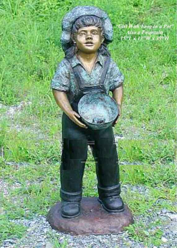 Bronze Girl Holding a Bucket with a Frog Fountain Bronze Girl Holding a Bucket with a Frog Fountain