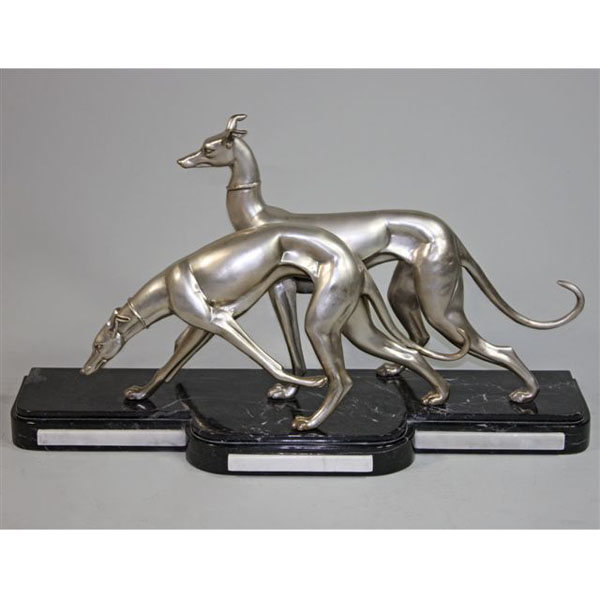 Bronze 2 Greyhounds with Marble Bronze 2 Greyhounds with Marble