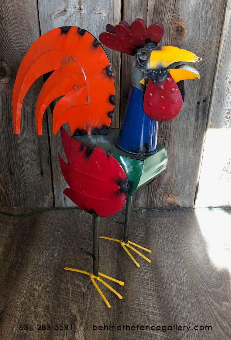 Recycled Metal Rooster Statue - 24"H. Recycled Metal Rooster Statue - 24"H.