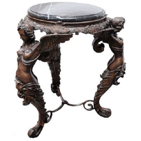 Bronze Three Ladies Table with Marble Top Bronze Three Ladies Table with Marble Top